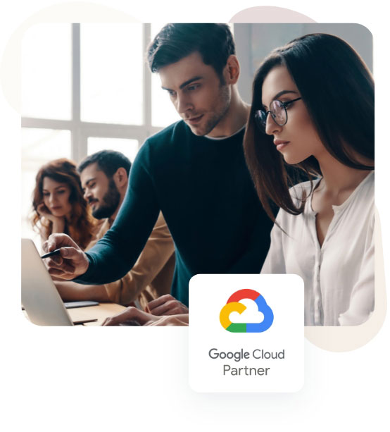 Un logotipo de una empresa con el texto "Google Cloud Partner" en un lugar destacado.